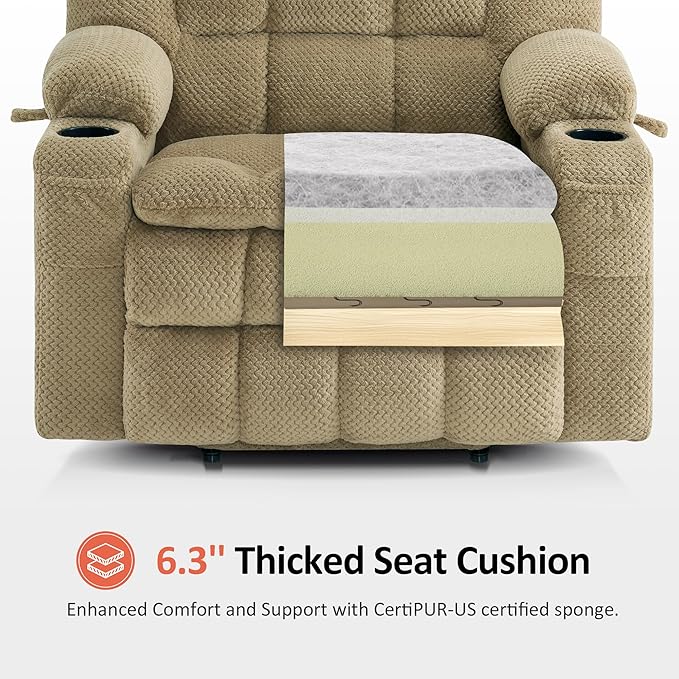 MCombo Dual Motor Power Lift Recliner Chair for Elderly, Lay Flat Lift Chair with Heat and Massage, Petite Wide Lift Chair, Cup Holders, USB A&C Ports, Fabric R7894 (Small-Wide, Beige)