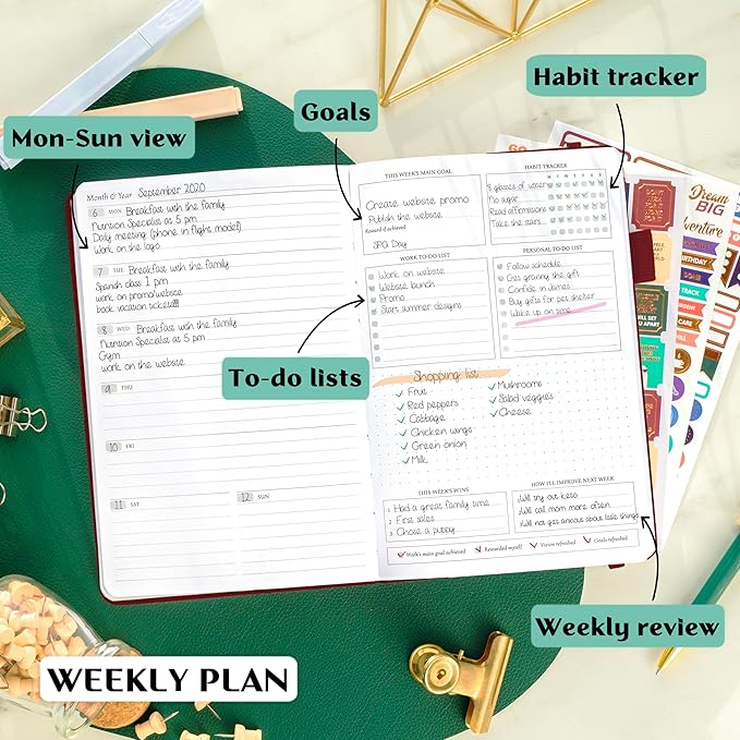 Legend Planner – Weekly & Monthly Life Planner to Hit Your Goals & Live Happier. Organizer Notebook & Productivity Journal. A5 (Wine Red)