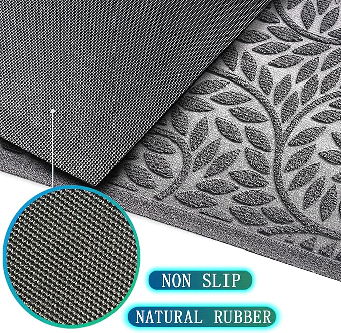 Bulijojo Front Door Mat Entrance,Durable Heavy Duty Welcome Mat,Thick Absorbent Natural Rubber Non Slip Mat,Sturdy Entryway Grey 23"x35"
