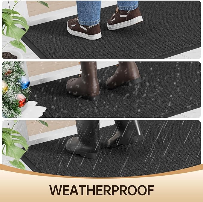 Amyracel Front Door Mat Indoor Outdoor Entrance, 24" x 48" All-Season Waterproof Doormat for Enterway, Heavy Duty Commercial Floor Mat, Fade Resistant, Rubber Back, Low Profile, Easy Clean