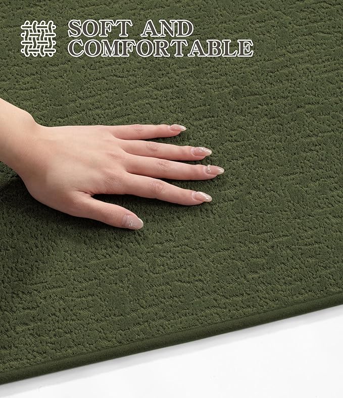 chakme 2 Piece Bathroom Rug Set, Ultra Thin Bath Mat, Absorbent, Non Slip, Machine Washable, Dark Green, 17" x 24", 30", 60"