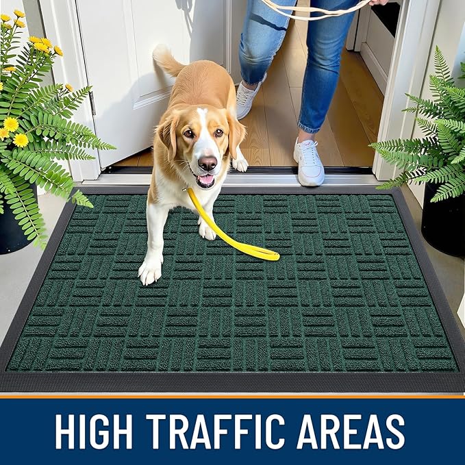 OLANLY Front Door Mat Outside Entrance 71x47, Absorbent, Heavy Duty Sturdy Natural Rubber Doormat Indoor Outdoor, Non-Slip, Stain and Fade Resistant, Low Profile Floor Mat for Entryway, Black Green