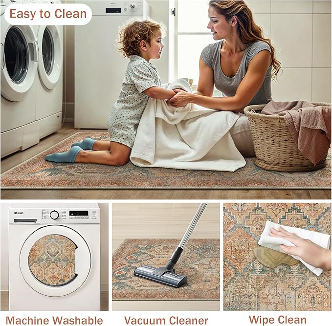 GENIMO Kitchen Mats for Floor Set of 3 Non-Slip Washable, Waterproof Lightweight Kitchen Rugs, Kitchen Floor Mat Runner Rug Carpet for Laundry, Sink, Hallway, Bathroom, Entryway, Clay