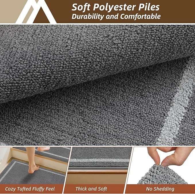 COSY HOMEER Stair Landing Rug 30x30 Inch, Non-Slip Square Landing Mat for Wood Steps Indoor, Washable Polyester with TPE Backing, Grey