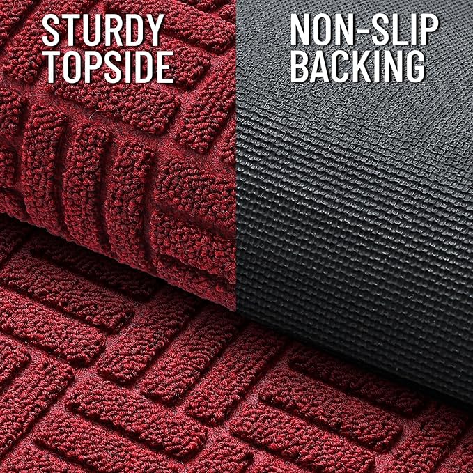 OLANLY Front Door Mat Outside Entrance 47x32, Absorbent, Heavy Duty Sturdy Natural Rubber Doormat Indoor Outdoor, Non-Slip, Stain and Fade Resistant, Low Profile Floor Mat for Entryway, Black Red