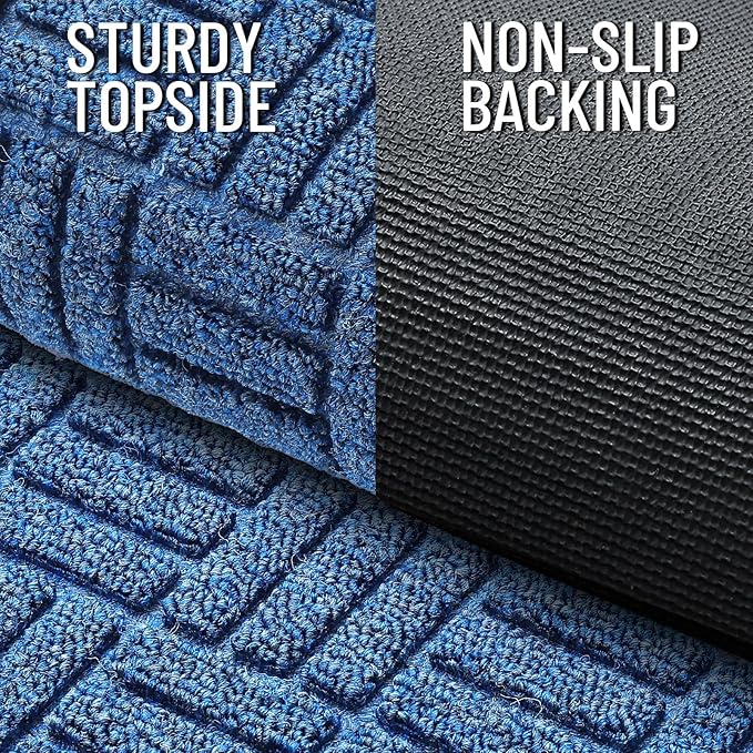 OLANLY Front Door Mat Outside Entrance 35x23, Absorbent, Heavy Duty Sturdy Natural Rubber Doormat Indoor Outdoor, Non-Slip, Stain and Fade Resistant, Low Profile Floor Mat for Entryway, Ocean Blue