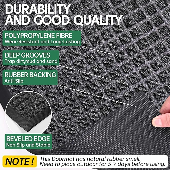 Front Door Mat Outside Entrance, 6' x 3' Heavy Duty Indoor Outdoor Door Mats for Entryway, All Season Weather Outdoor Doormat, Natural Rubber Non Slip Welcome Mats for Front Door
