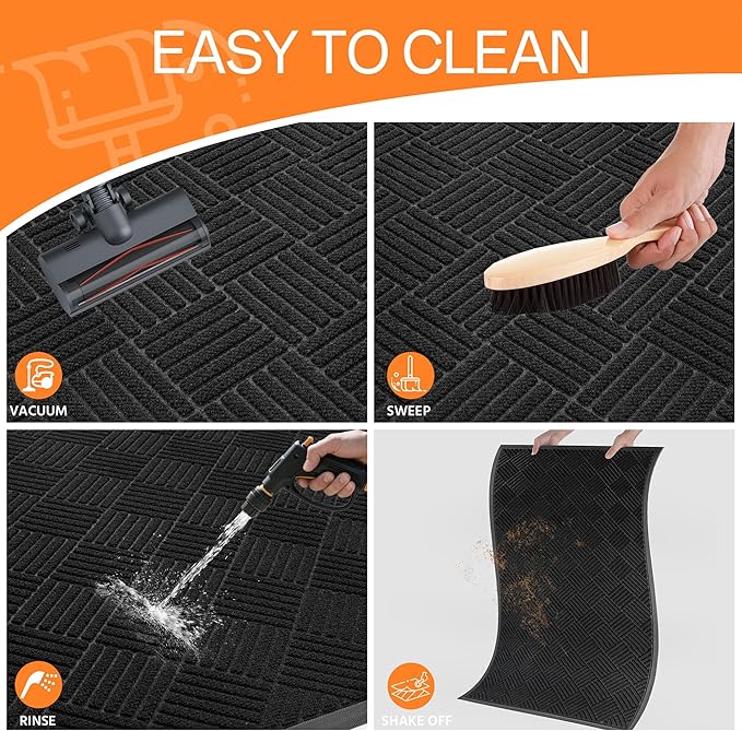 Indoor Outdoor Door Mat, 6’x 2' Doormat for Entryway, Rubber Backing Non Slip Front Door Mat Outside Entrance, Super Absorbent Commercial Floor Mat for Home Office, Black