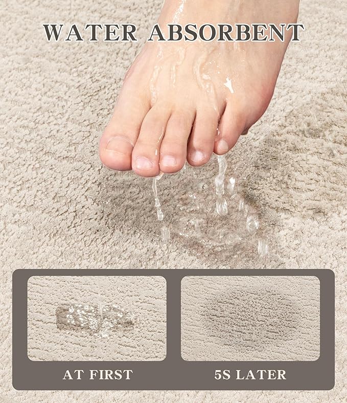 chakme Bathroom Rugs Mat 24x17, Ultra Thin Non Slip Bath Mat Small Quick Dry Absorbent Bath Mat for Bathroom Floor, (Light Beige, 24"x17")