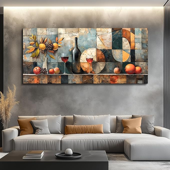 KELIYUAN Large Wall Art For Kitchen Wall Decor For Living Room Restaurant Pub Decorations Wine Glass Wall Painting Still Life Abstract Pictures Canvas Artwork Dining Mural Home Decoration 72x32 In