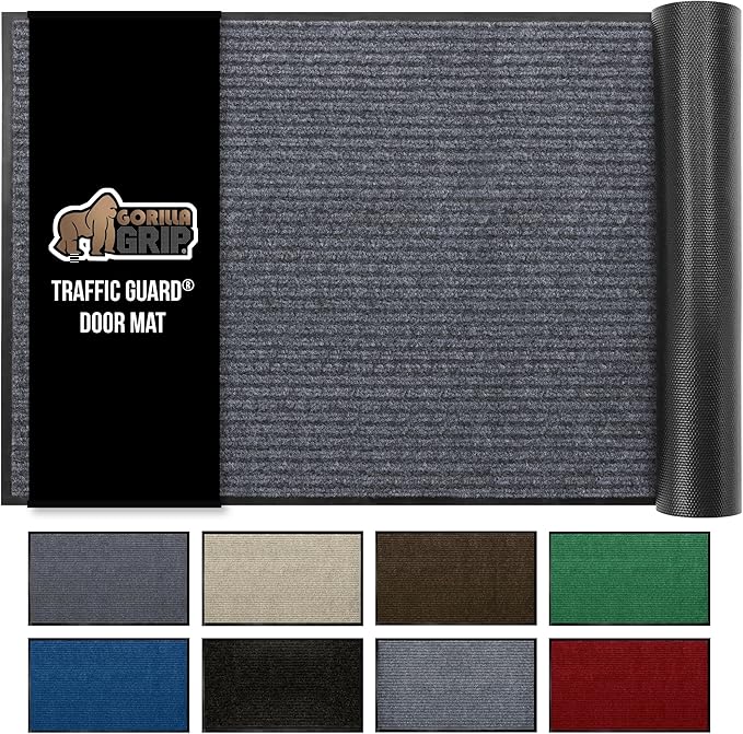 GORILLA GRIP Waterproof Traffic Guard Door Mat, 47x35, Heavy Duty Entryway Mats, Strong Rubber Back Commercial Utility Rugs for Office Hallway, Garage Floor and Home, Low Profile Carpet, Charcoal Gray