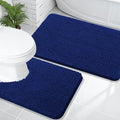 OLANLY Bathroom Rugs Sets 2 Piece, Soft Absorbent Chenille Bath Mats and U-Shaped Contour Toilet Rug, Non-Slip, Machine Washable Bath Carpet, Home Decor Accessories(36"x24"+24"x20", Navy)