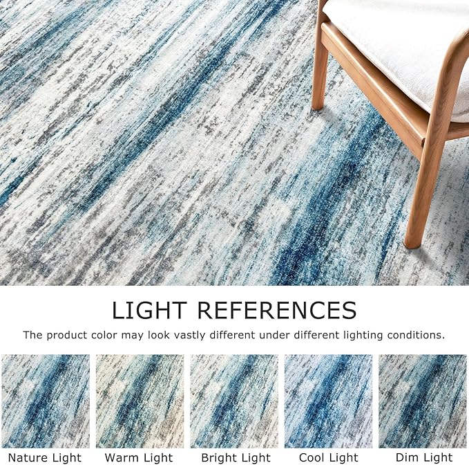 KOZYFLY Abstract Round Washable Rug 3Ft, Modern Kitchen Non-Slip Soft Small Bathroom Circle Rug, Blue Striped Entryway Rugs Print Faux Wool Doormat for Bedside Entrance Bedroom Sink