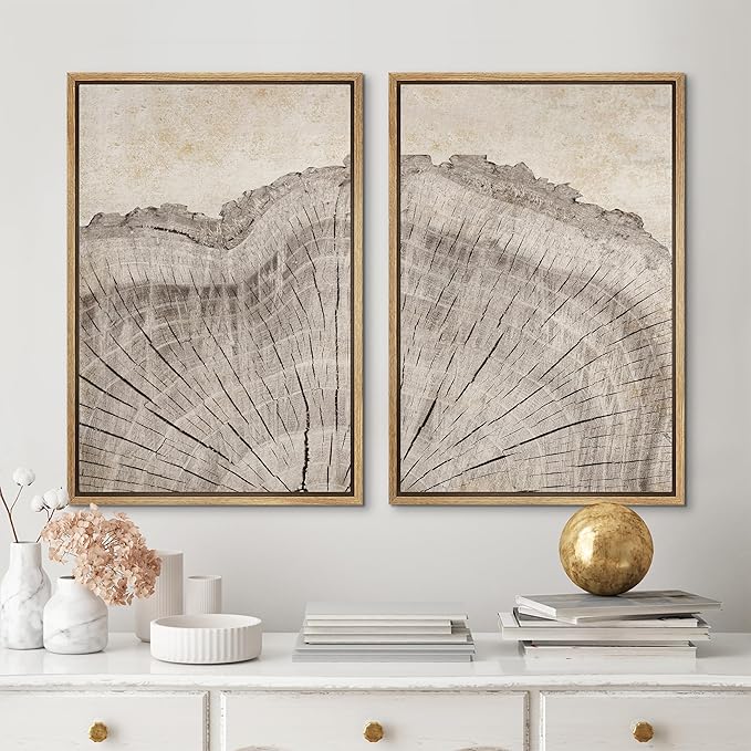 MUDECOR Framed Canvas Print Wall Art Oak Wood Tree Rings Nature Illustration Modern Art Decorative Multicolor Geometric Minimal for Bedroom - 24"x36"x2 Natural
