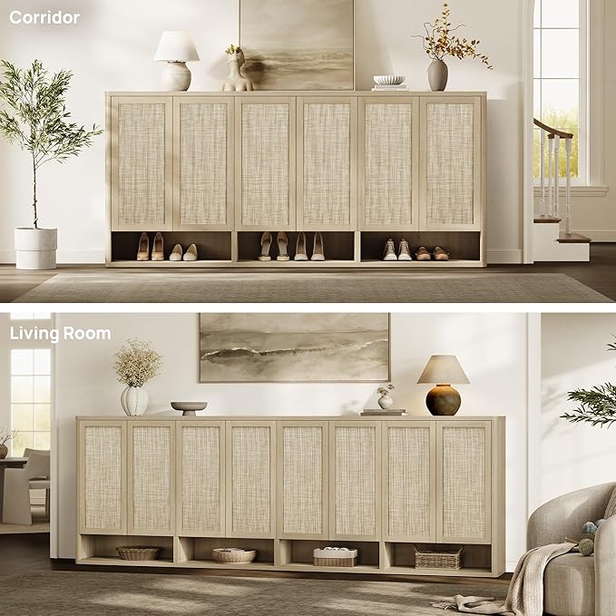 SICOTAS Rattan Shoe Storage Cabinet - Modular Shoe Cabinets with Door Tall Large Shoe Cabinet Storage for Entryway - 31.2" Wide Modular Cabinet for Hallway, Living Room