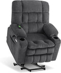MCombo Dual Motor Power Lift Recliner Chair for Elderly, Lay Flat Lift Chair with Heat and Massage, Petite Lift Chair, Cup Holders, USB A&C Ports, Fabric 7893 (Small, Dark Gray)