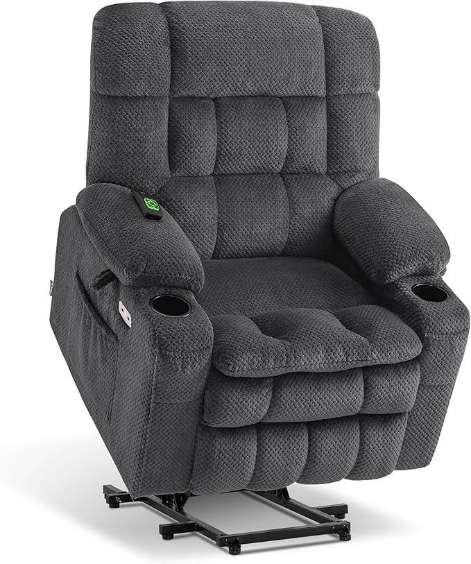 MCombo Dual Motor Power Lift Recliner Chair for Elderly, Lay Flat Lift Chair with Heat and Massage, Petite Lift Chair, Cup Holders, USB A&C Ports, Fabric 7893 (Small, Dark Gray)