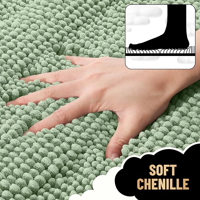 OLANLY Thick Bathroom Rugs 44x24, Extra Soft Absorbent Chenille Striped Bath Rugs, Rubber Backing, Machine Wash Dry, Bath Mats for Bathroom Floor, Tub and Shower, Home Decor Accessories, Sage Green