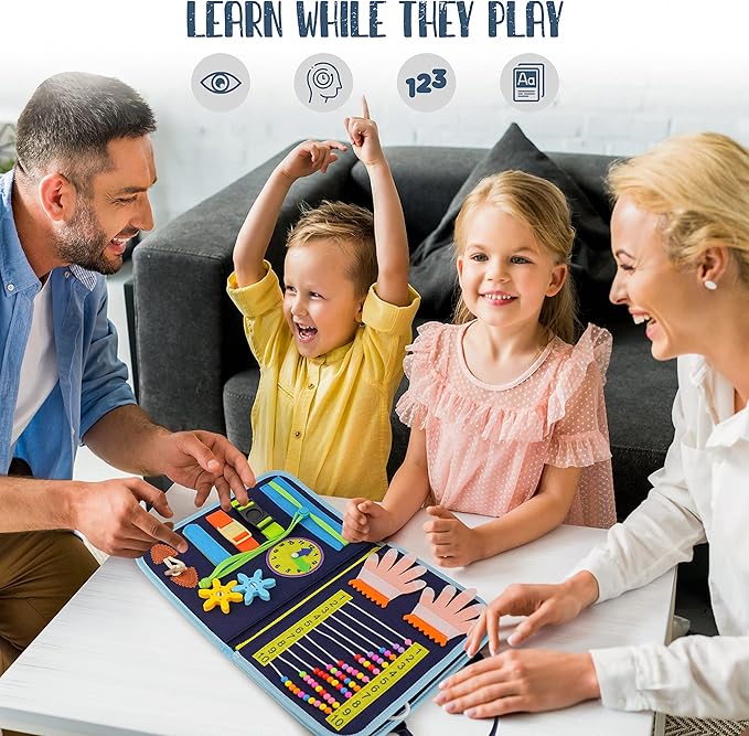 Busy Book for Toddlers - Montessori Busy Board with Sensory Activities for Learning Fine Motor Skills, Travel Toys for Toddlers for Airplane, Car. for Boys and Girls.