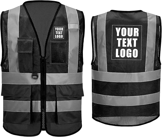 High Vis Safety Vest Reflective Strips, Multi-Pocket Design, Available in Yellow,Orange,black,Pink,blue,Red,purple
