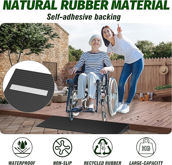1.6" Rise Threshold Ramps for Doorways, 2000 Lbs Load Capacity, 35.5" Wide Natural Rubber Power Wheelchair Ramp is Adjustable and Cuttable for Doorways, Curb, Sweeper, Power Scooters, Bathroom