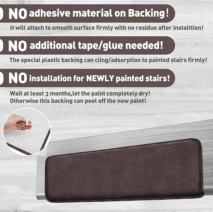 PURE ERA Carpet Stair Treads Ultra Plush 9.5" X 30"Soft Bullnose Indoor Stair Protectors Pet-Friendly Non-Slip Skid Resistant Tape Free Washable Reusable(2 Pieces,Dark Brown)