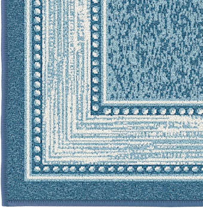 Ottomanson Rugs for Entryway 2'3" x 3' - 2 Pack Non Slip Border Small Area Rugs Durable Front Door Mat Rug Stain Resistant Entrance Rugs for Bathroom Kitchen Bedroom & Living Room, Turquoise