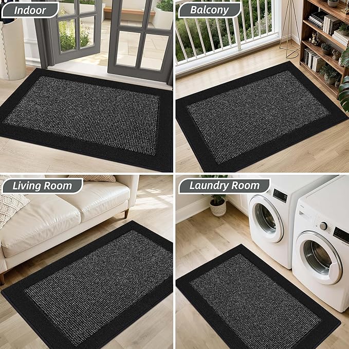 BEQHAUSE Indoor Door Mat 24" x 36", Dirt Trapper Door Mats Non-Slip Entryway Rugs Washable, Resist Dirt Absorbent Welcome Mat, Low Profile Floor Mats for Front Back Door and Entryway, Black