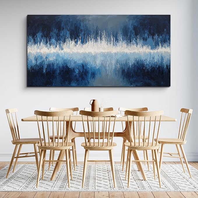 YISXINOAG Abstract Wall Decor Canvas Wall Art Abstract Art Wall Decor Ready to Hang Blue Prints Modern Home Decorations Deep Blue Design Modern Artwork Canvas Art on Bedroom, Home Office Size 24"X48"