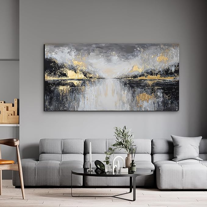 YISXINOAG Canvas Wall Art Black and Gold Wall Decor Abstract Wall Art for Living Room Modern Abstract Home Artwork Ready to Hang Canvas Art Wall Decor Prints on Bedroom Size 24"X48"
