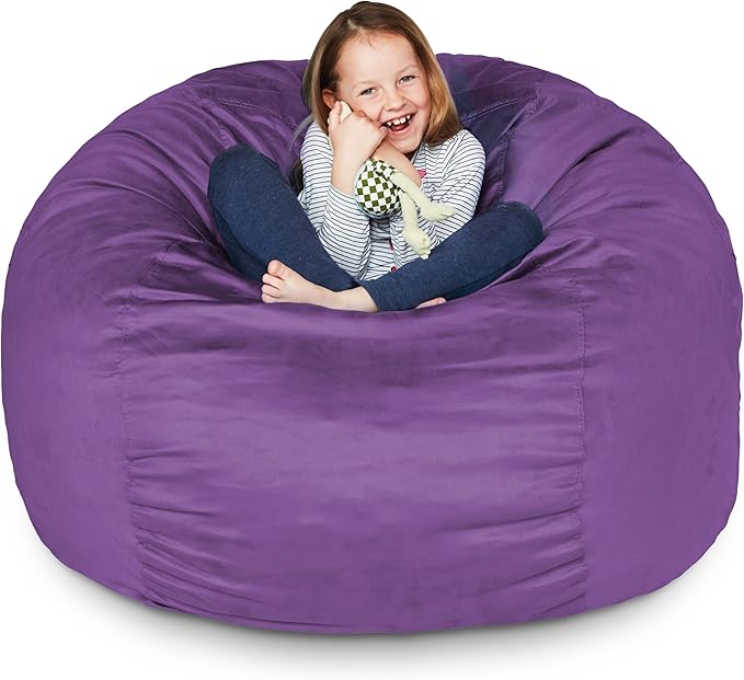 Lumaland Luxurious 3ft Medium Bean Bag Chair with Microsuede Cover - Ultra Soft, Foam Filling, Washable Bean Bag Sofa for Adults, Teenagers, Kids, Pets - Sack Chair for Living Room, Bedroom - Purple