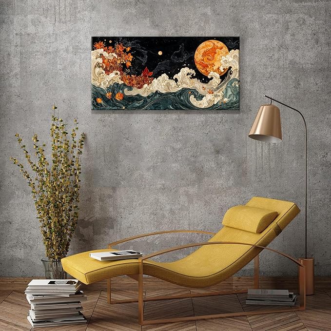 Suconvng Colorful Canvas Art Wall Decor Painting Picture Modern Boho Abstract Wall Art Prints Landscape Picture For Bedroom Bathroom Office Black Home Aesthetic Wall Decor 20" × 40" Ready To Hang