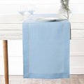 D'Moksha Homes Linen Powder Blue Table Runner 108 Inches Long - 100% Pure Linen 14 x 108 Inch Table Runner for Spring, Easter - Classic Hemstitch