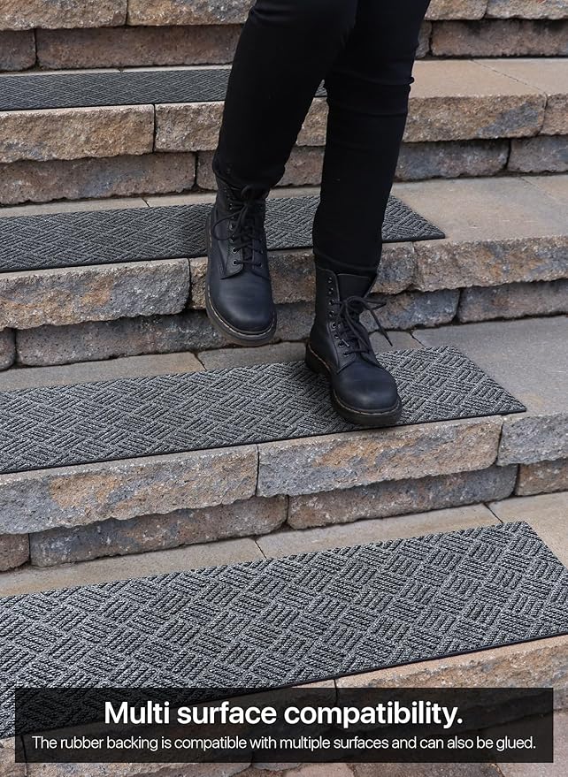 Outdoor Stair Treads Non-Slip 35”x10” (6-Pack) – Carpet Treads with Rubber Backing Diamond Grey