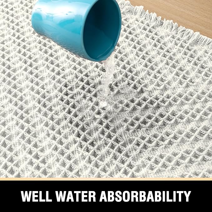 H.VERSAILTEX Waffle Bath Mat Super Absorbent Boho Bath Mat Non Slip Bath Rugs for Bathroom Floor Machine Washable Dry Fast Bathroom Rugs with Tassels, 17" x 24", Ivory White