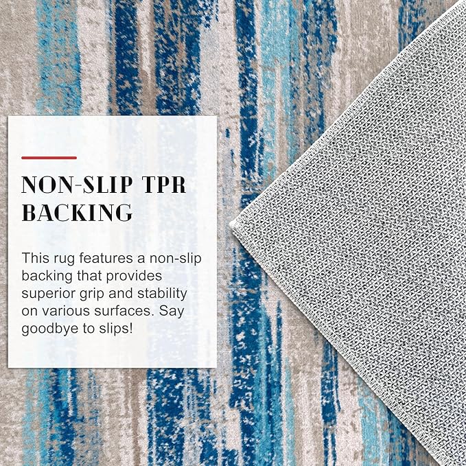 Modern Abstract Hallway Runner Rug, Blue Washable Kitchen Runner Non-Slip Soft 2x8 Runner Rug Thin Print Faux Wool Carpet for Entryway Bedroom Laundry Room Indoor