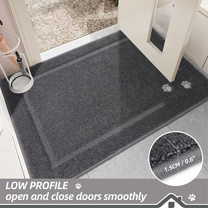 BEQHAUSE Dog Door Mat for Muddy Paws 36"x60" Dirt Trapper Absorbent Doormat Non Slip Entryway Rugs Washable Stain Resistant Welcome Floor Mat Soft Low-Profile for Front Back Door, Dark Grey