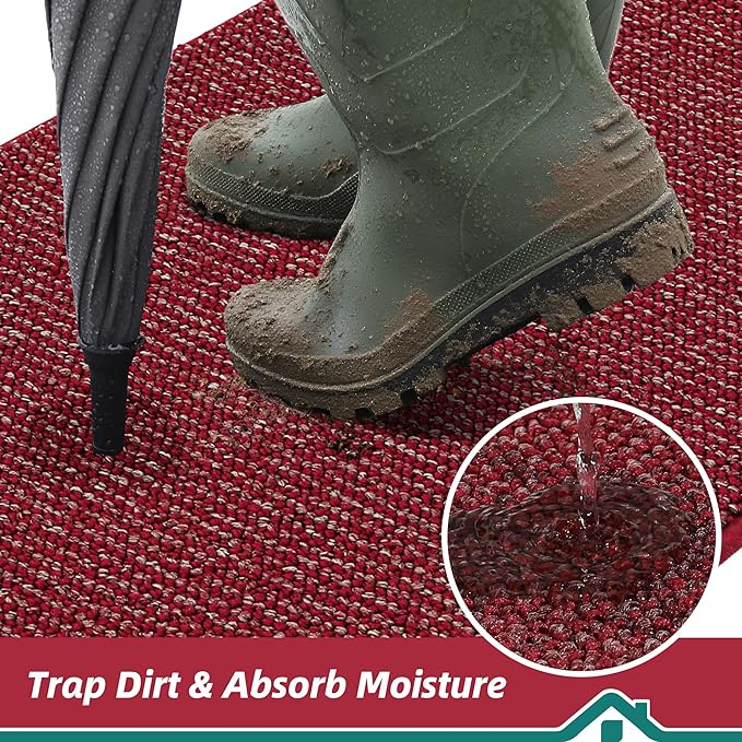 BEQHAUSE Dirt Trapper Door Mat 36" x 60", Non-Slip Washable Doormats Entrance Mat, Dirt Resistant and Absorbent Welcome Mat, Low Profile Floor Mats for Front Back Door and Entryway, Red