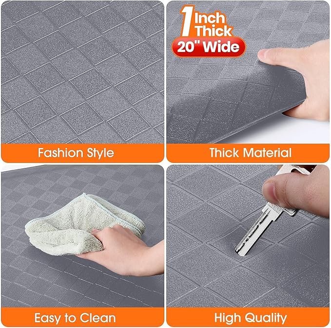 StepRite 1” Thick Kitchen Mats for Floor, Anti Fatigue Kitchen Rugs, Non-Slip,Heavy Duty Waterproof Kitchen Rug, Standing Desk Mat for Home, Kitchen, Office(Grey)