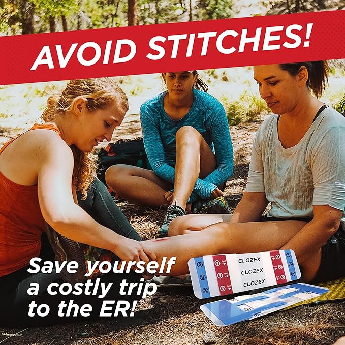 Clozex Emergency Laceration Closure Only- Close Wounds Without Stitches with This Surgical-Grade Skin Device. Available in 3 Variations for Wounds up to 1.0” or 3.5”. Life Happens, Be Ready!