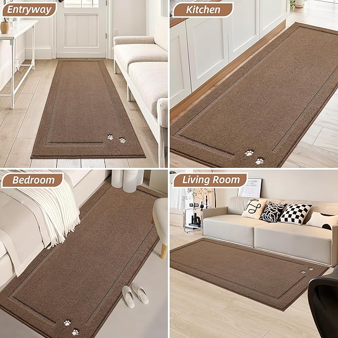 BEQHAUSE Dog Door Mat for Muddy Paws 32"x70" Dirt Trapper Absorbent Doormat Non Slip Entryway Rugs Washable Stain Resistant Welcome Floor Mat Soft Low-Profile for Front Back Door, Brown