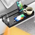 Bedside Shelf for Dorm Bunk Bed with USB Charging Port and AC Outlets, Bedside Caddy, Attachable Bedside Table, College Dorm Essential Clip On Bedside Tray, Bunk Bed Accessories, Plus Size, Black