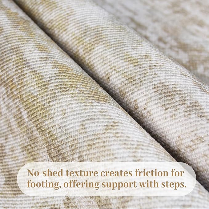 Abstract Washable Runner Rug 2x6, Hallway Rug Non-Slip, Woven Non-Shedding Thin Runners for Entryway, Kitchen, Laundry Room, Beige&Yellow