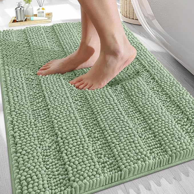 OLANLY Thick Bathroom Rugs 30x20, Extra Soft Absorbent Chenille Striped Bath Rugs, Rubber Backing, Machine Wash Dry, Bath Mats for Bathroom Floor, Tub and Shower, Home Decor Accessories, Sage Green