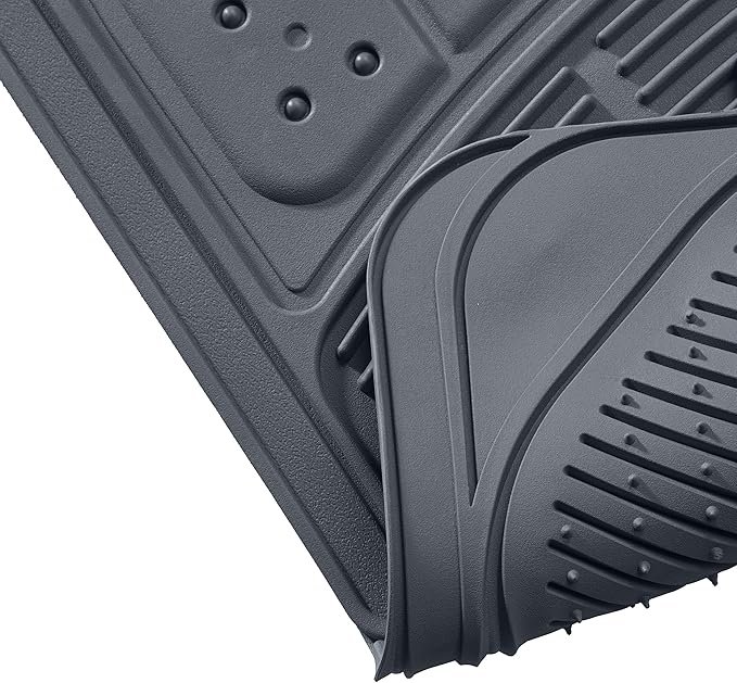 Amazon Basics Universal PVC Faux Rubber Car Floor Mats, All Weather Protection, Waterproof Flexible Trim to Fit for 95% Automotive SUV Sedans Trucks, Charcoal Pure Grey Solid Gray, Pack of 3