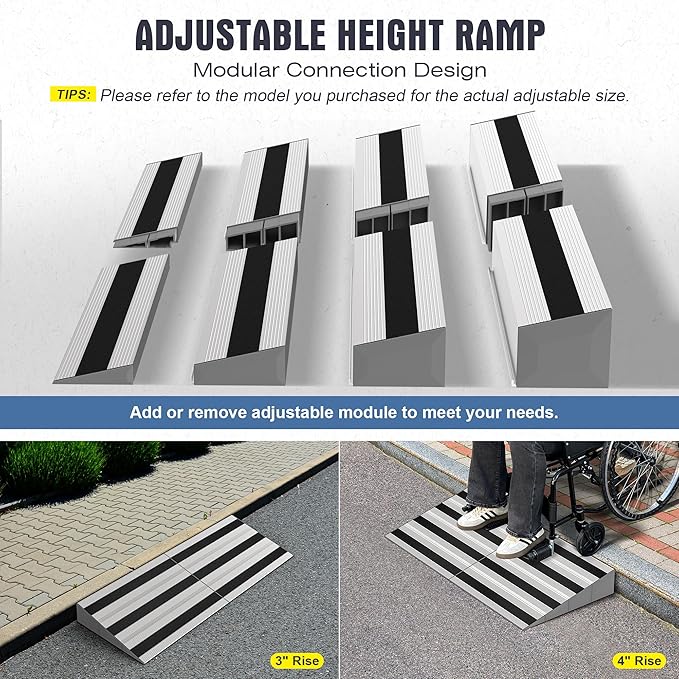 2" Rise Modular Threshold Ramp for Doorways, Stable Wheelchair Ramp for Home Steps, Aluminum Door Ramp and Curb Ramp for Scooters, Power Chairs, Cars, 1100LBS Load Capacity