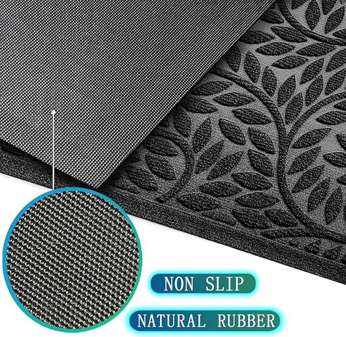Bulijojo Front Door Mat Entrance,Durable Heavy Duty Welcome Mat,Thick Absorbent Natural Rubber Non Slip Mat,Sturdy Entryway Black 23"x35"