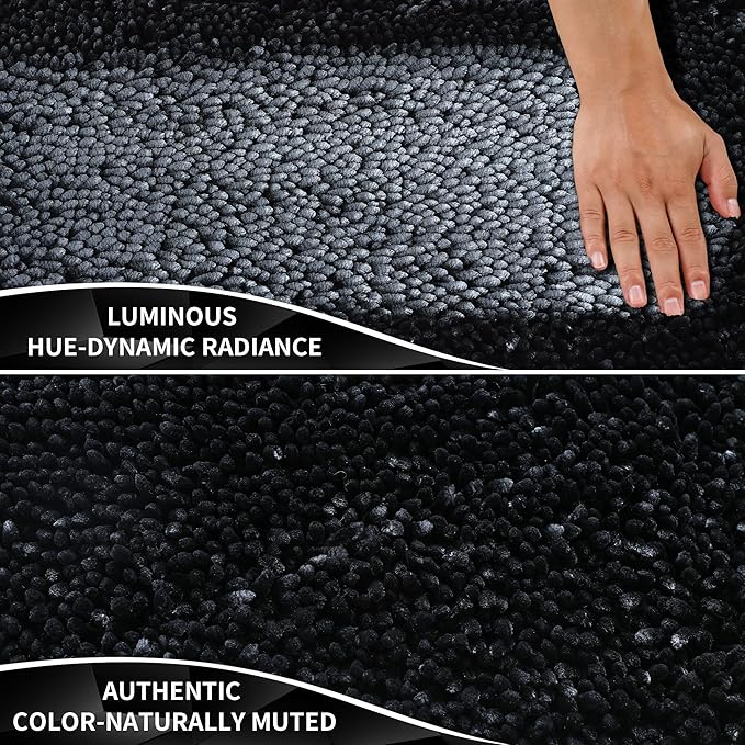 Yimobra Bathroom Rugs Sets 2 Piece, Soft Absorbent Bath Mat and U-Shaped Toilet Rug with Non Slip Backing, Luxury Shaggy Bath Mats for Bathroom, Machine Washable, 24"x17"+24"x20", Black