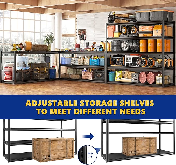 REIBII Garage Shelving 48.2" W Storage Shelves 3000LBS Metal Shelving Heavy Duty Adjustable Metal Shelf 5 Tier Pantry Shelves for Basement Warehouse Supermarket 72.2" H x 24.2" D x 48.2" W, 3 Pac