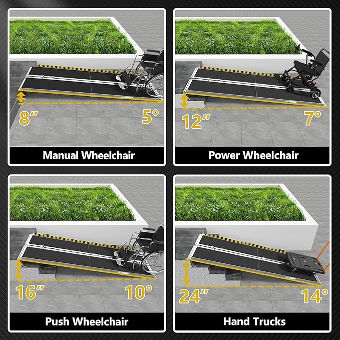 8FT Portable Wheelchair Ramp, Non-Slip Aluminum Folding Handicap Ramp, Ramps for Wheelchairs for Home with Handle, Wheelchair Ramps for Home Steps/Stairs/Threshold/Doorways/Scooter, 600LBS Capacity